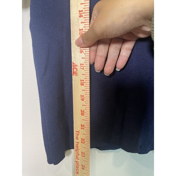 Alexia Admor Navy Blue Knit Top Size XL with Lace Trim Quiet Luxery Pearl Button - Picture 9 of 10